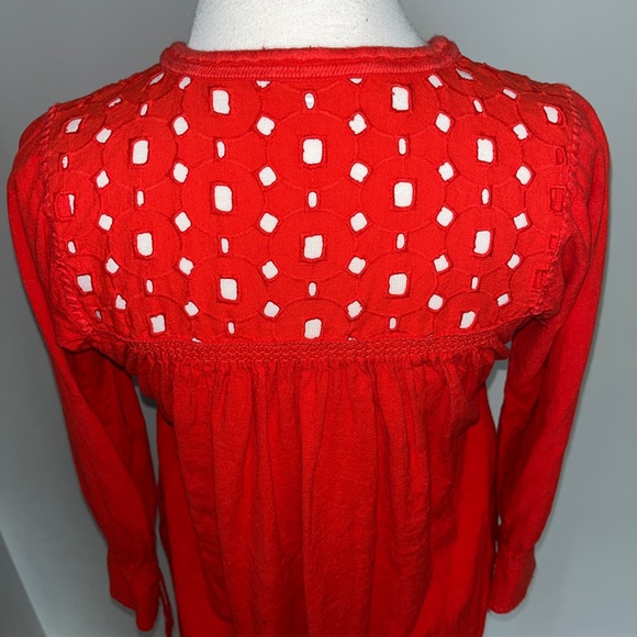 Madewell Daybreak Eyelet Red Linen Blend Casual Long Sleeve Shift Dress XS - Picture 5 of 9